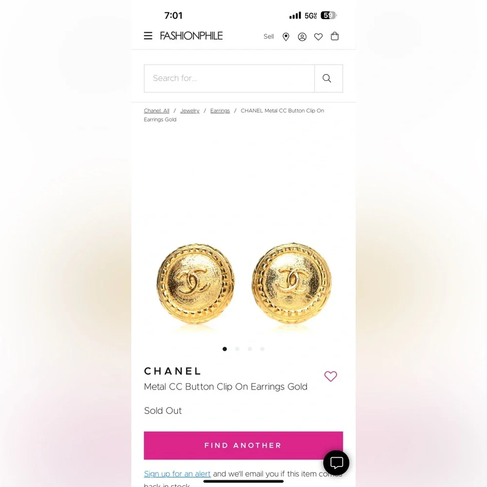 CHANEL Earrings AUTH Coco‎ Logo Mark CC Clip on Gold One Vintage Rare - Picture 8 of 11